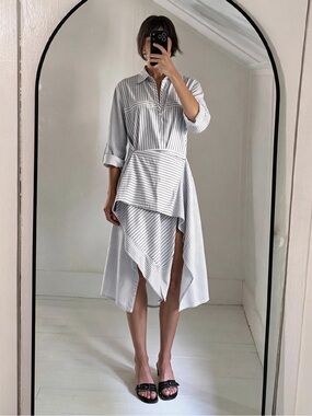 Stylenanda Deconstructed Asymmetric Striped Shirtdress Free Size